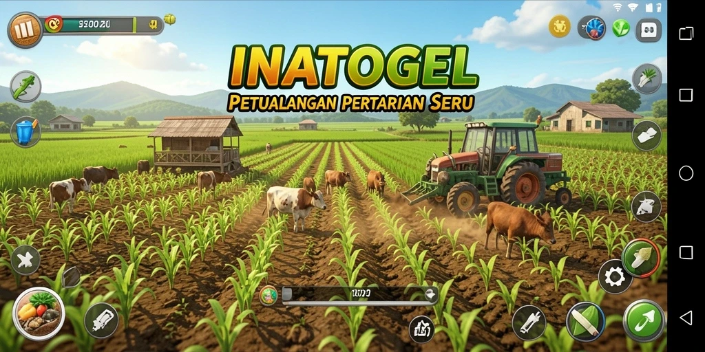 Gameplay menarik INATOGEL dengan kebun penuh warna dan tanaman subur.