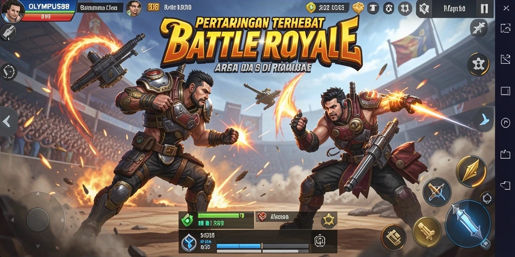 Screenshot OLYMPUS88 menampilkan aksi intens dalam arena Battle Royale.