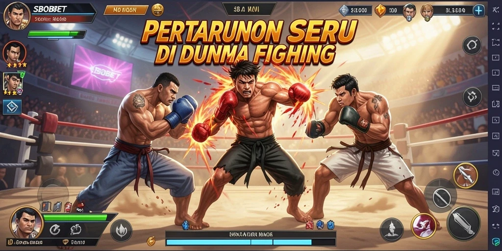 Tampilan gameplay SBOBET dengan karakter yang bertarung sengit.
